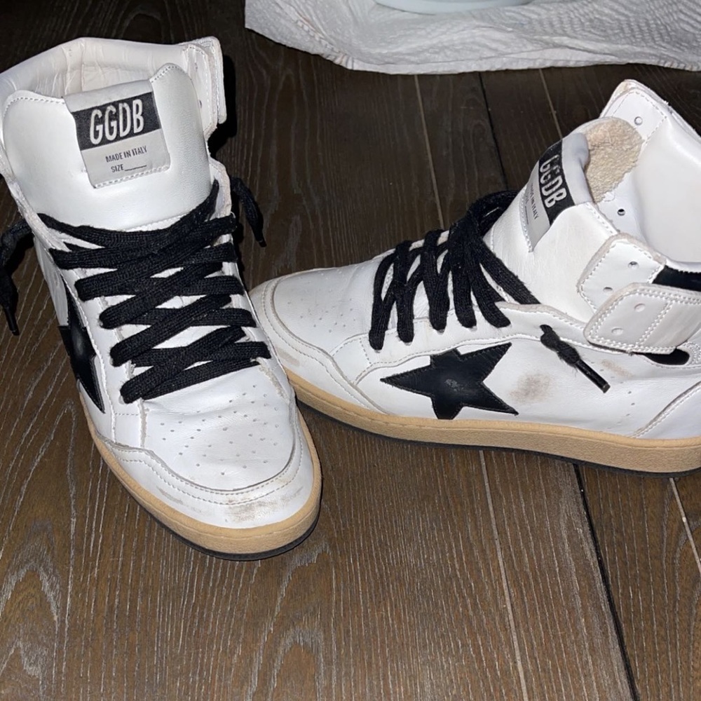 Golden Goose White and Black High-Top Sneakers